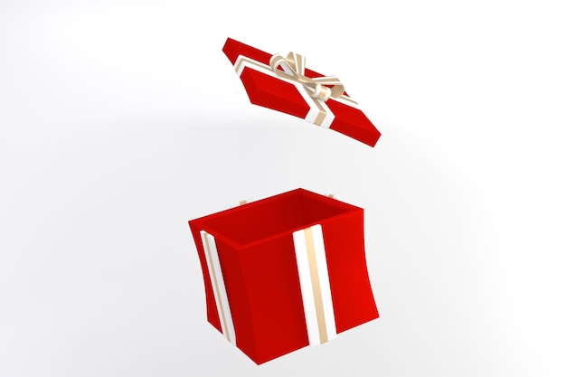 Foto mano che tiene una confezione regalo rossa aperta su sfondo bianco.3d rendering