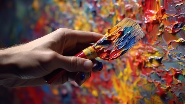 Photo a hand holding a paintbrush generative ai