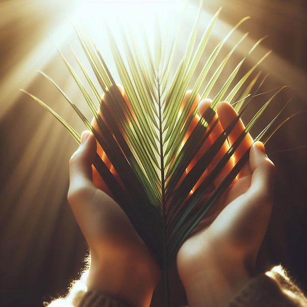 Hand Holding Palm Leaves Cinematic Palm Sunday Theme