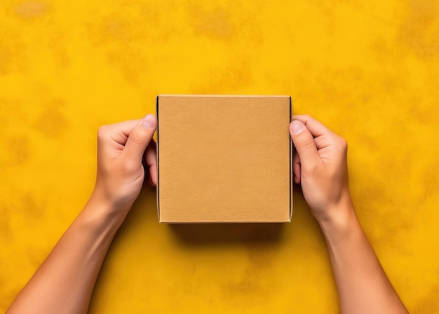 a hand holding paper box for your designs mockup