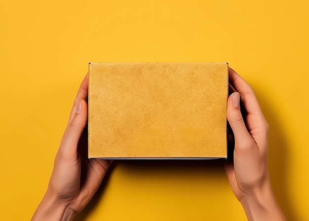 a hand holding paper box for your designs mockup