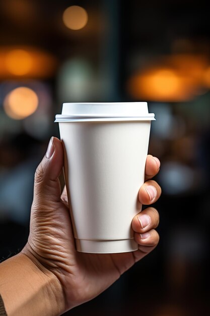 Hand holding a paper coffee cup AI Generated