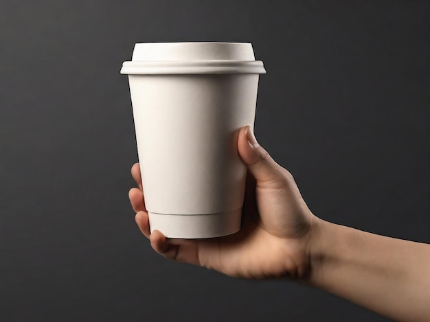 Hand holding paper coffee cup for mockup isolated background