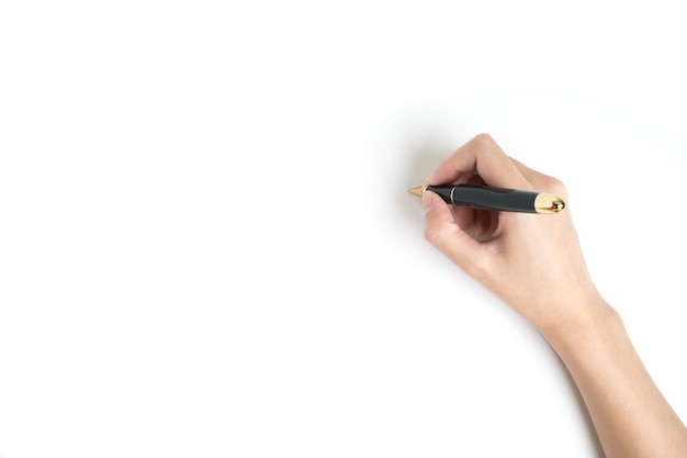 Hand Holding a pen on white background