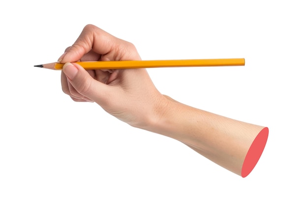 펜을 들고 있는 손은 콜라지 조립을 위한 트렌디한 디자인 요소를 잘라낸다