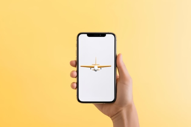 Рука держит телефон с самолетом на экране
