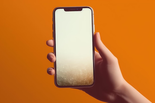 A hand holding a phone with a blank screen that says'iphone '