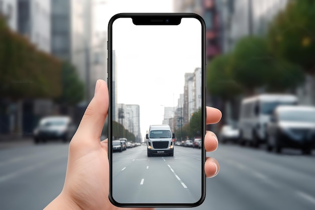 A hand holding a phone with a truck on it