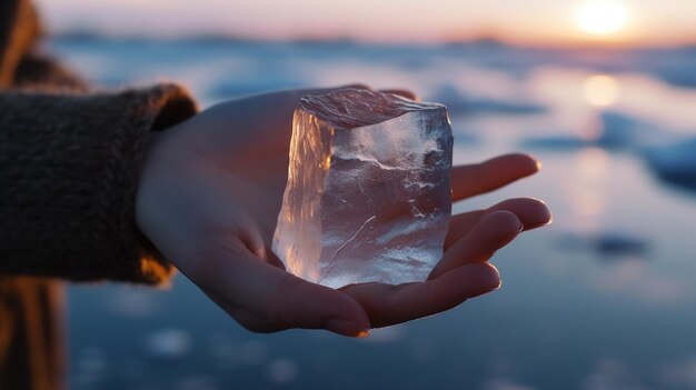 hand holding piece of ice