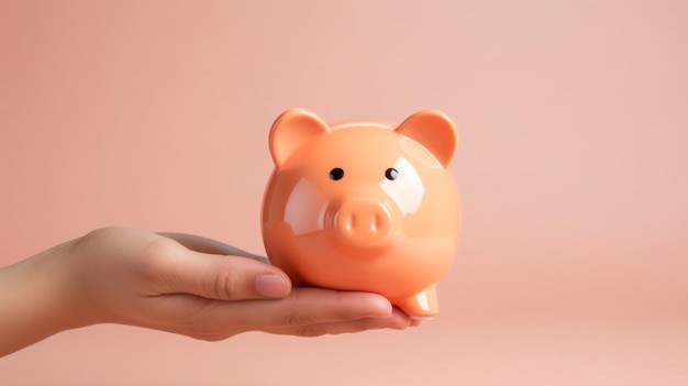 Hand holding a piggy bank savings budget and money management concept