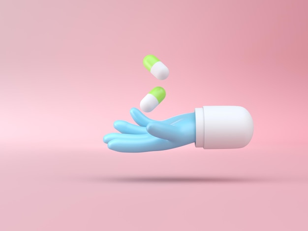 Photo hand holding pills 3d render