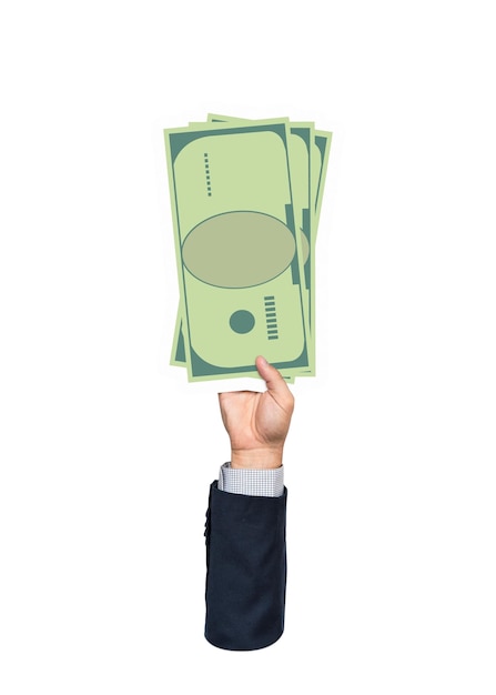 Hand holding png bank note sticker money graphic transparent background