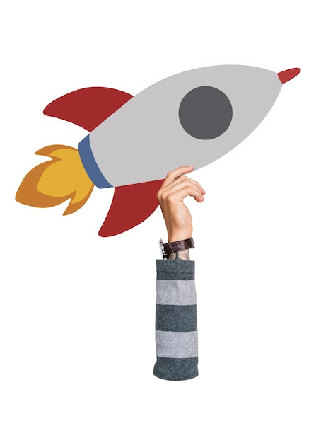 Hand holding png rocket sticker transparent background