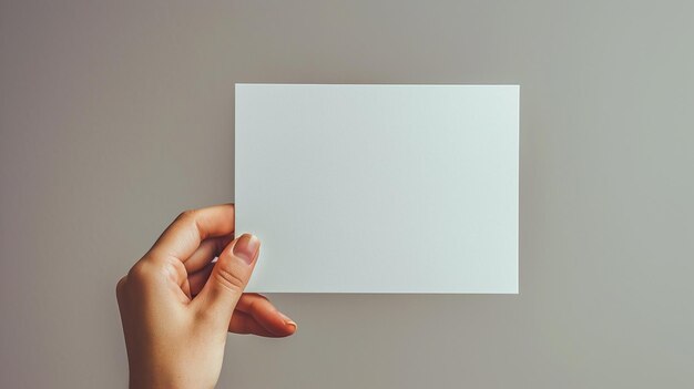 hand holding rectangular blank white paper board card for advertising mockup copy space for text minimalistic aesthetic