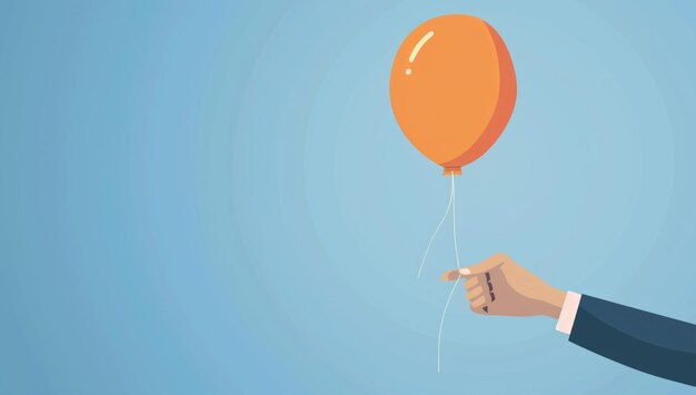 Hand holding red balloon on blue background