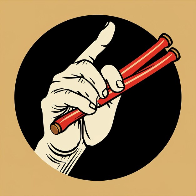 a hand holding a red crayon with a black background