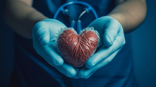 A hand holding a red heart concept for charity health insurance international cardiology day