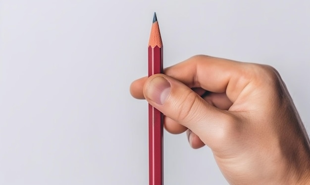 A hand holding a red pencil with a pencil on it.