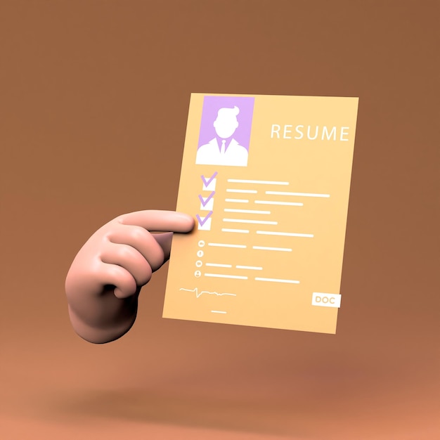 Hand holding Resume icon 3d render illustration