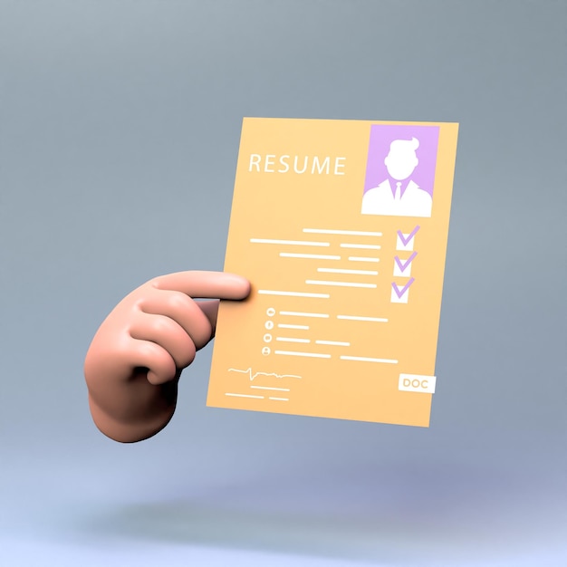 Hand holding Resume icon 3d render illustration
