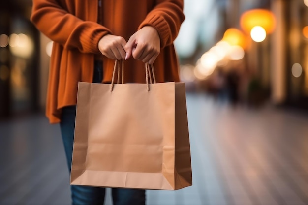 hand holding a shopping bag design mockup Generative AI