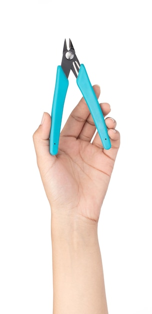 hand holding side cutting pliers isolated on a white background