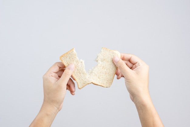 Hand holding sliced whole grain bread