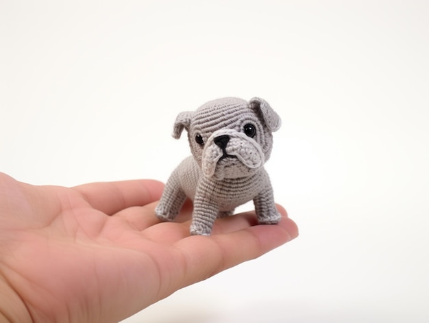 a hand holding a small dog made by a pug.