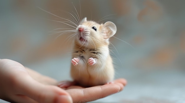 小さなマウスを手で握る