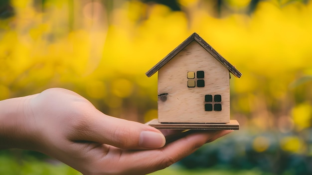 hand holding small wooden house project