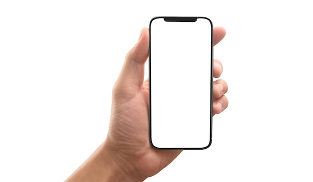 hand holding smartphone device and touching screen
