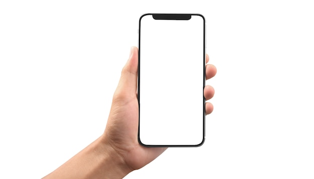 hand holding smartphone device and touching screen