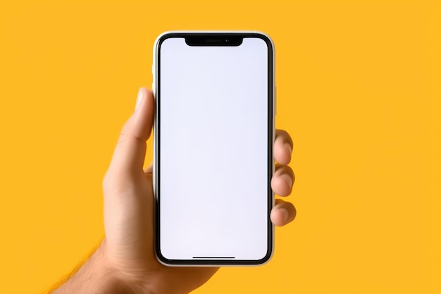Рука держит смартфон на желтом фоне Генеративный ИИ