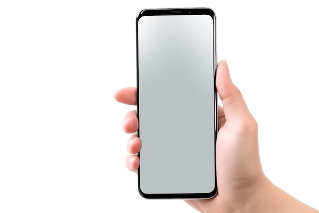 Hand holding smartphone with blank screen Ai generative