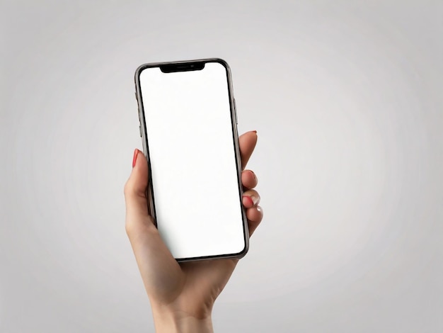 Смартфон в руке с пустым экраном на белом фоне