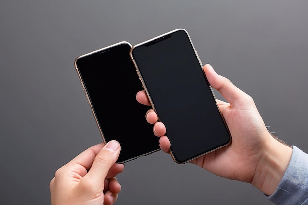 Hand holding smartphone with blank screen