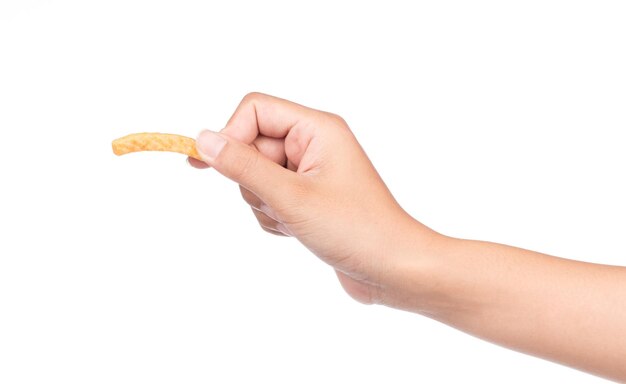 Photo hand holding snack isolated on a white background