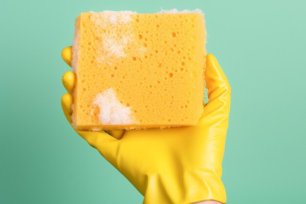 Hand holding a sponge containing detergent