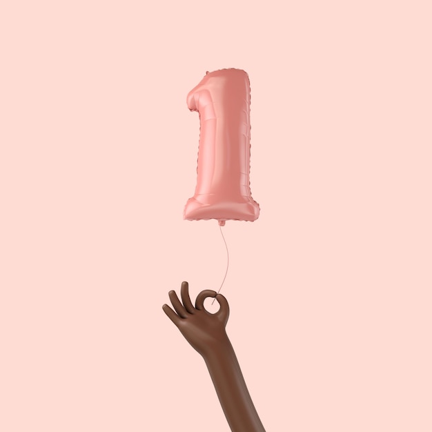 Hand holding a st birthday pink foil celebration balloon d rendering