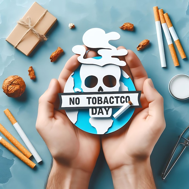 Photo a hand holding a sticker that says no tobacco day