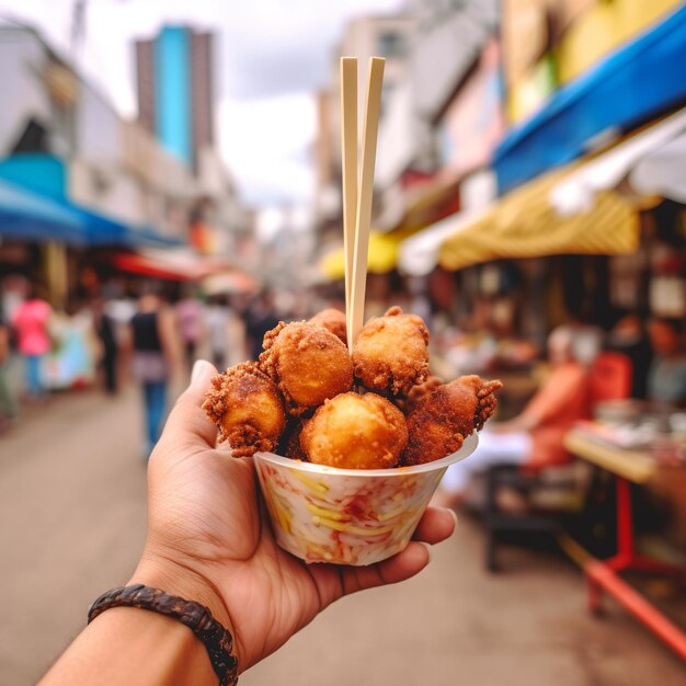 Hand holding street food