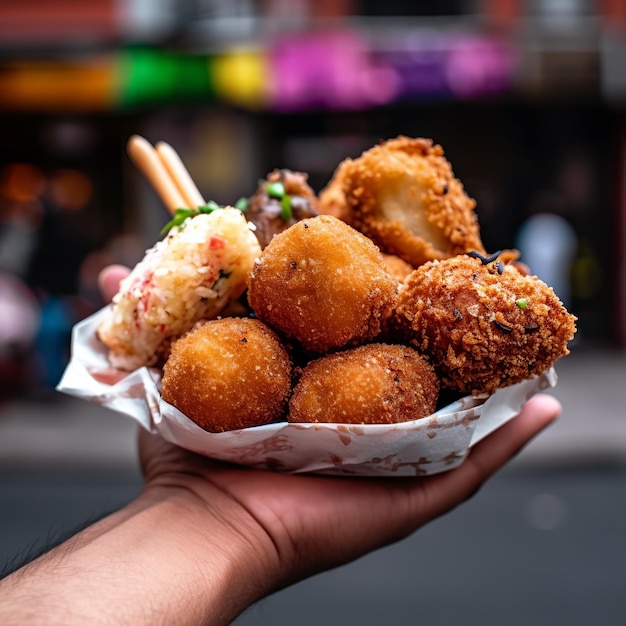 Hand holding street food