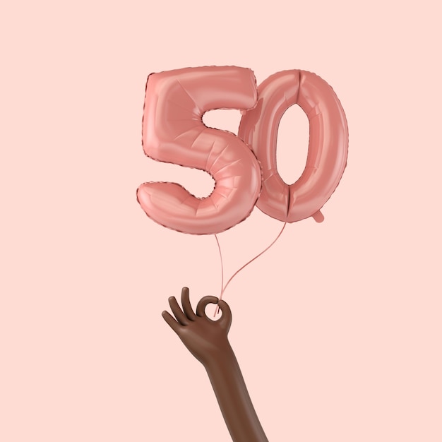 Hand holding a th birthday pink foil celebration balloon d rendering