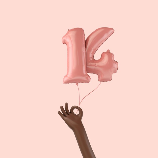 Hand holding a th birthday pink foil celebration balloon d rendering