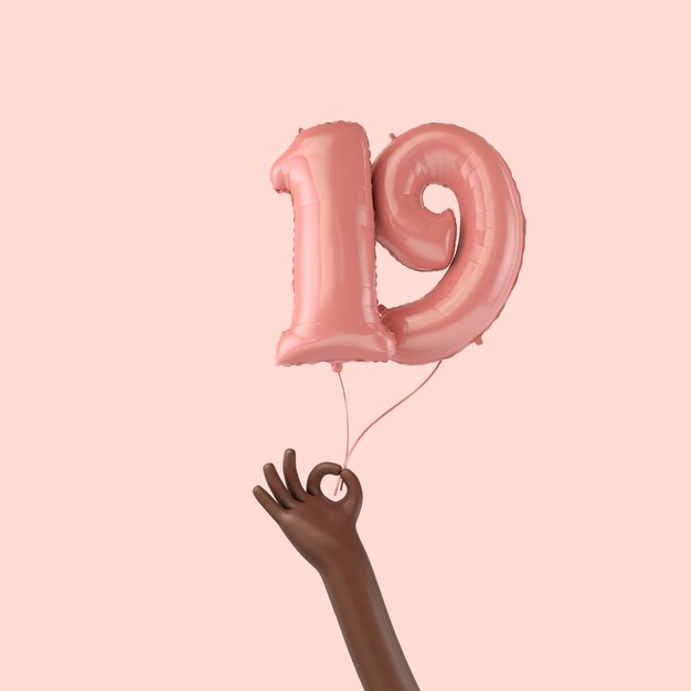 Hand holding a th birthday pink foil celebration balloon d rendering