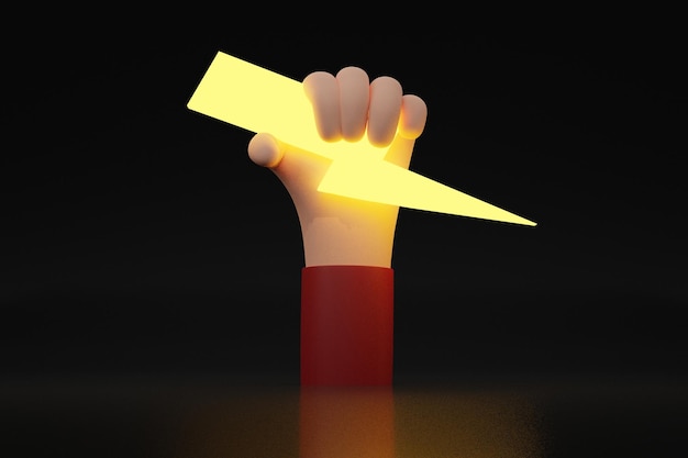 Hand holding thunderboltsymbol of power Zeus and and strong freedom concept3D rendering illustration