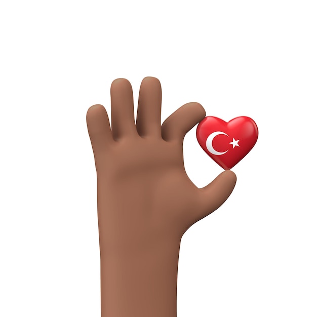 Hand holding a turkey flag heart community togetherness concept d rendering