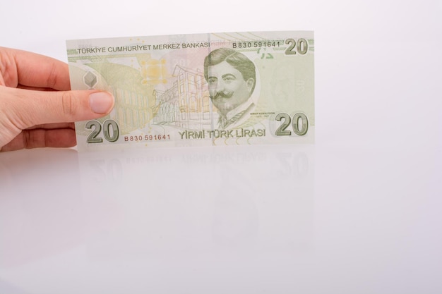 Hand holding Turksh Lira banknote in hand