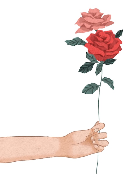 두 장미 를 들고 있는 손