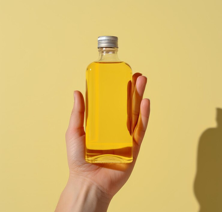 Photo a hand holding up a bottle of oil